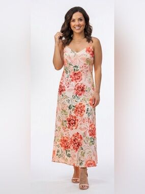 Floral Slip Maxi Dress in Peach Pink Size Large